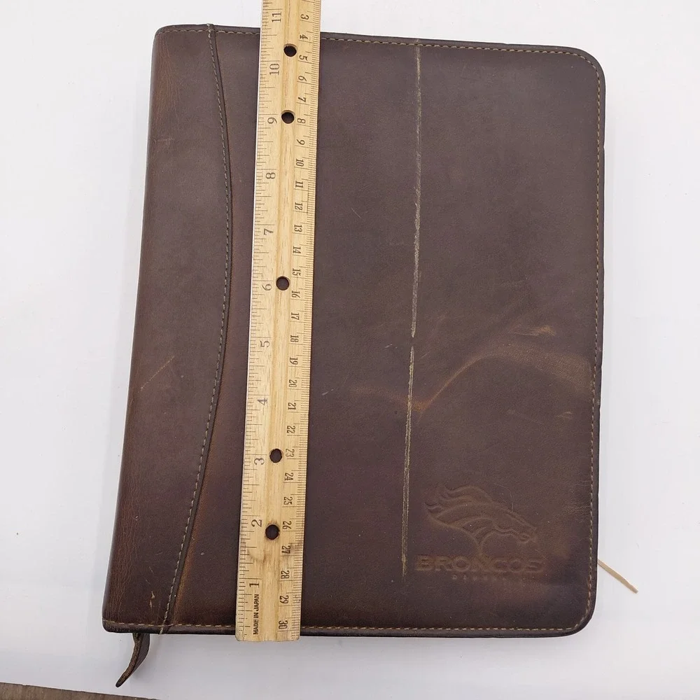 BRONCOS Franklin Covey Brown Leather Zip Planner 7 Ring Binder Vtg 11